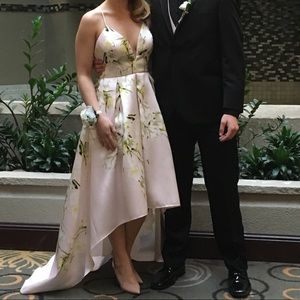 Floral Mikado Crossback High-Low Ball Gown